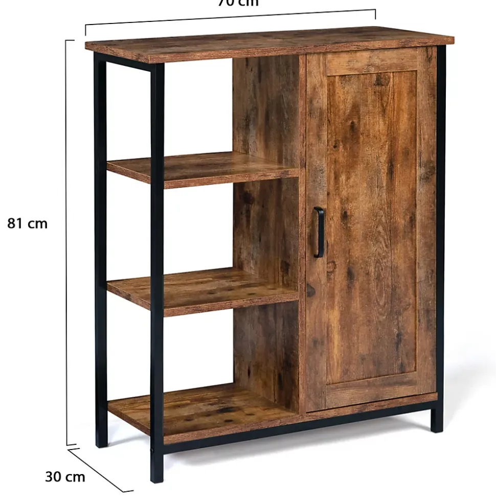 Buffet d'appoint 3 étagères et placard 70 cm DAYTON effet vieilli design industriel