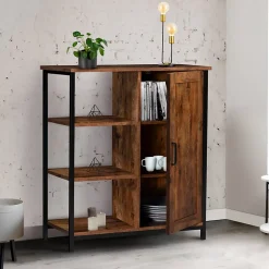Buffet d'appoint 3 étagères et placard 70 cm DAYTON effet vieilli design industriel