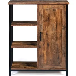 Buffet d'appoint 3 étagères et placard 70 cm DAYTON effet vieilli design industriel
