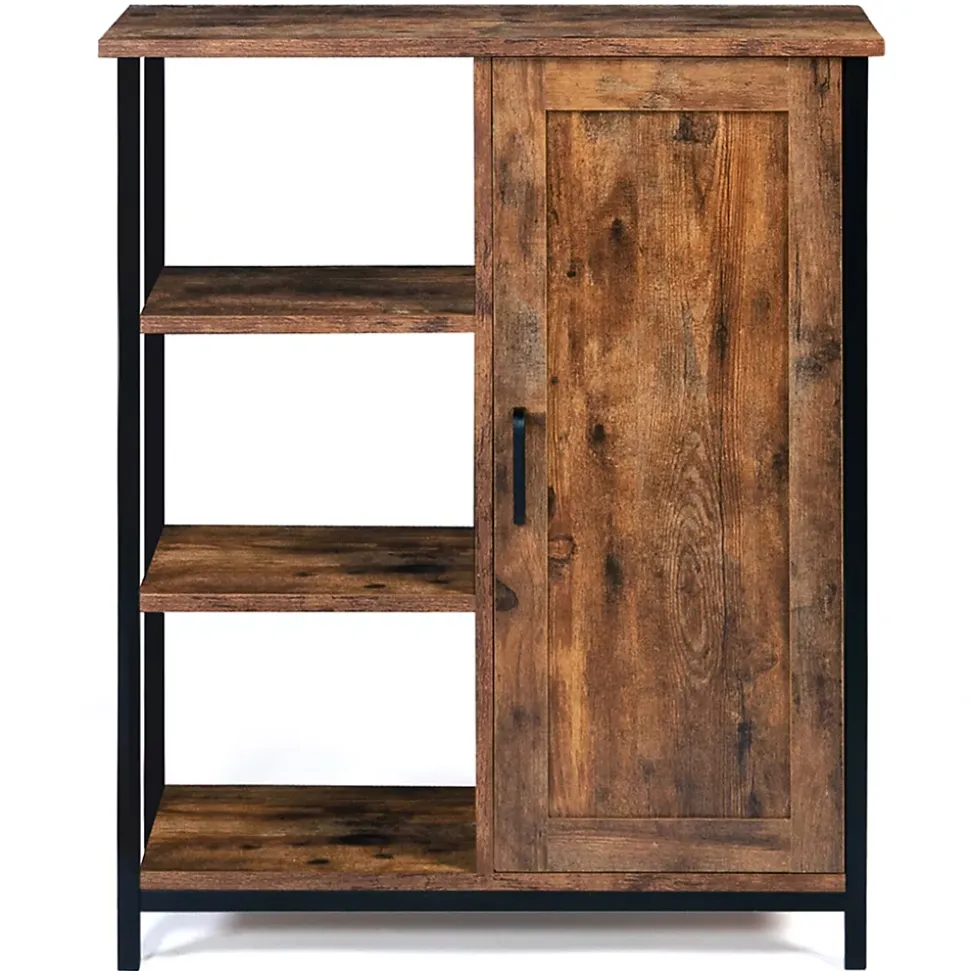 Buffet d'appoint 3 étagères et placard 70 cm DAYTON effet vieilli design industriel