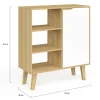Buffet d'appoint 3 étagères et placard 70 cm FINN blanc et bois façon hêtre