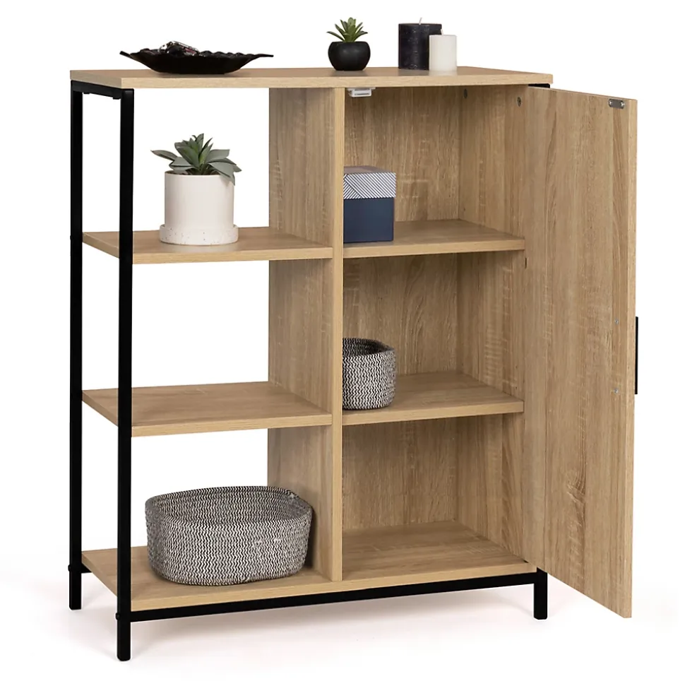 Buffet d'appoint 3 étagères et placard 70 cm DETROIT design industriel