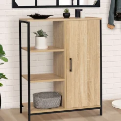 Buffet d'appoint 3 étagères et placard 70 cm DETROIT design industriel