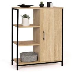 Buffet d'appoint 3 étagères et placard 70 cm DETROIT design industriel