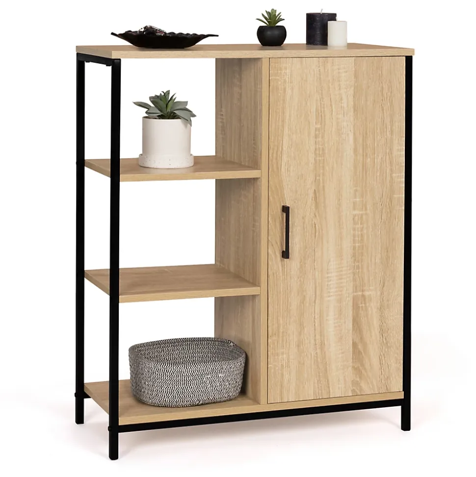 Buffet d'appoint 3 étagères et placard 70 cm DETROIT design industriel