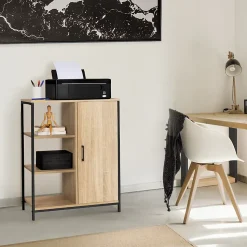 Buffet d'appoint 3 étagères et placard 70 cm DETROIT design industriel