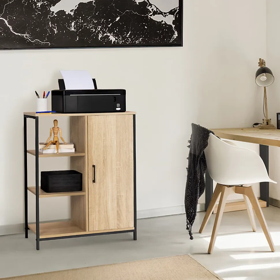 Buffet d'appoint 3 étagères et placard 70 cm DETROIT design industriel