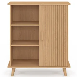 Buffet d'appoint 3 étagères et placard 70 cm JULIETTE effet lattes tasseau bois
