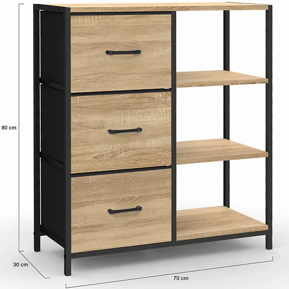 Buffet d'appoint 3 tiroirs et étagères 70 cm UTAH design industriel