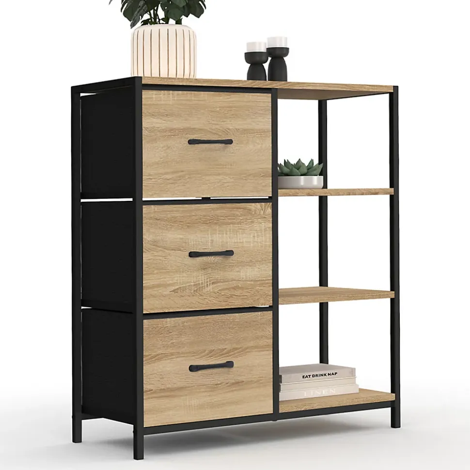 Buffet d'appoint 3 tiroirs et étagères 70 cm UTAH design industriel