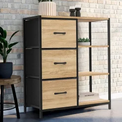 Buffet d'appoint 3 tiroirs et étagères 70 cm UTAH design industriel