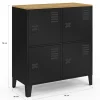Buffet d'appoint casier 70 cm ESTER 4 portes en métal noir plateau bois design industriel