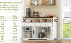 Buffet De 140 Cm Avec Rangement, Console Moderne Avec Portes Et Étagères Pour Cuisine, Salon, Blanc