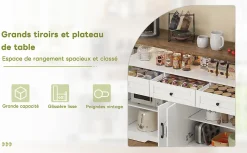 Buffet De 140 Cm Avec Rangement, Console Moderne Avec Portes Et Étagères Pour Cuisine, Salon, Blanc