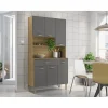 Buffet de Cuisine - APOLO - Imitation Chêne et Gris - 6 Portes - 1 Tiroir - 7 Niches