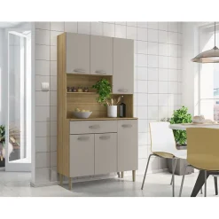 Buffet de Cuisine - APOLO - Imitation Chêne Taupe - 6 Portes - 1 Tiroir - 7 Niches
