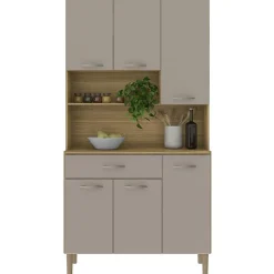 Buffet de Cuisine - APOLO - Imitation Chêne Taupe - 6 Portes - 1 Tiroir - 7 Niches
