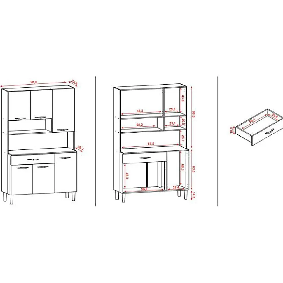 Buffet de Cuisine - APOLO - Imitation Chêne et Gris - 6 Portes - 1 Tiroir - 7 Niches