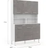 Buffet de cuisine 120 CM CINA 6 portes + tiroir blanc et effet béton
