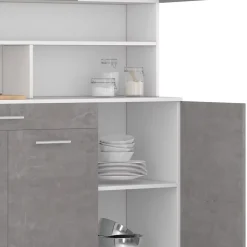 Buffet de cuisine 120 CM CINA 6 portes + tiroir blanc et effet béton