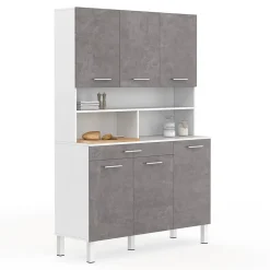 Buffet de cuisine 120 CM CINA 6 portes + tiroir blanc et effet béton
