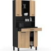 Buffet de cuisine 80 CM CINA 4 portes + tiroir noir et façon hêtre