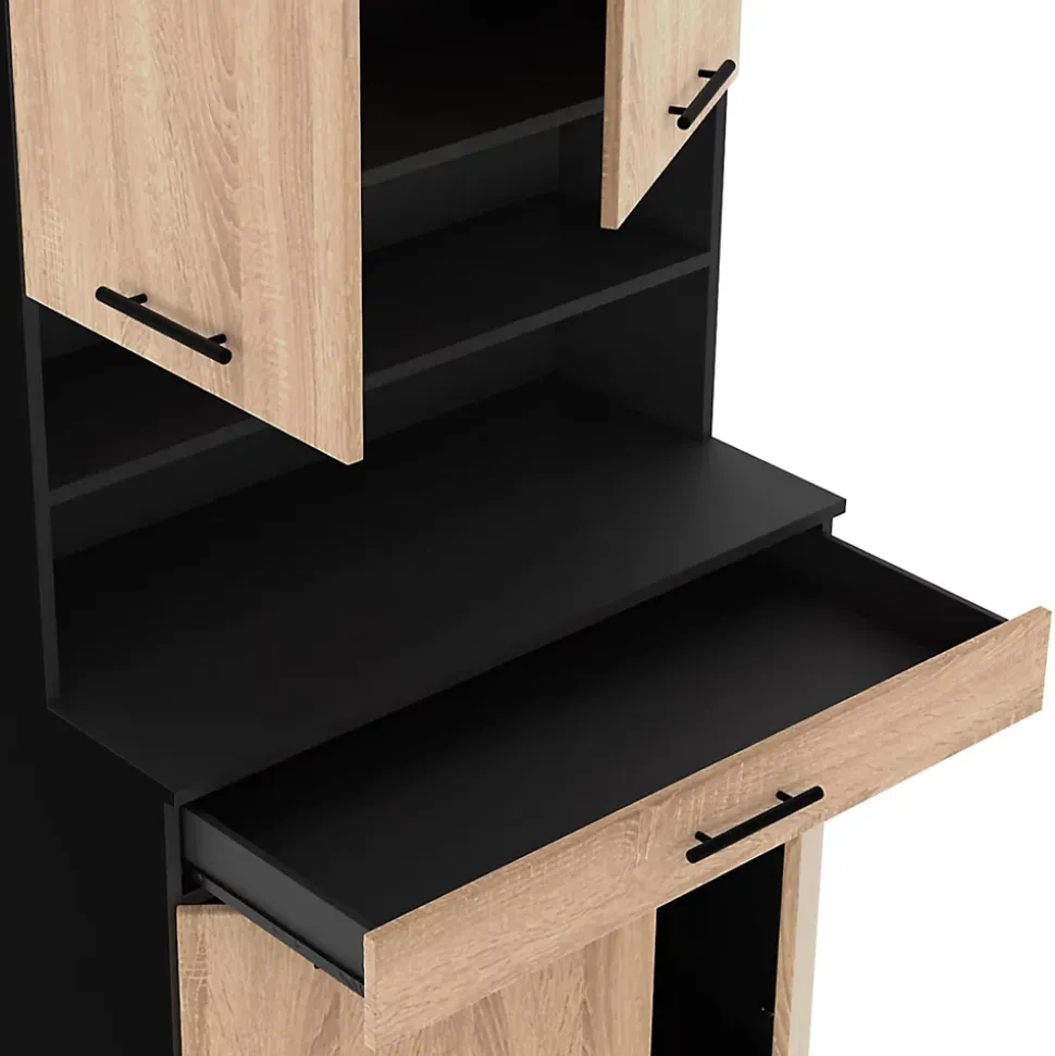 Buffet de cuisine 80 CM CINA 4 portes + tiroir noir et façon hêtre
