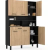 Buffet de cuisine 120 CM CINA 6 portes + tiroir noir et façon hêtre
