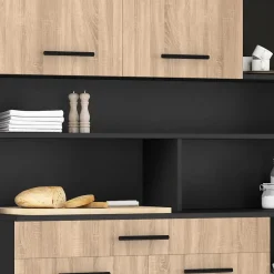 Buffet de cuisine 120 CM CINA 6 portes + tiroir noir et façon hêtre