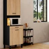 Buffet de cuisine 60 CM CINA 2 portes + tiroir noir et façon hêtre