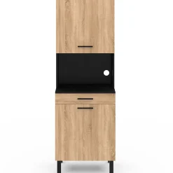 Buffet de cuisine 60 CM CINA 2 portes + tiroir noir et façon hêtre