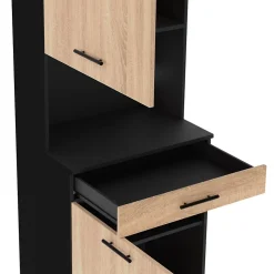 Buffet de cuisine 60 CM CINA 2 portes + tiroir noir et façon hêtre