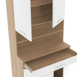 Buffet de cuisine 80 CM CINA 4 portes + tiroir façon hêtre et blanc