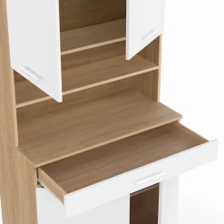 Buffet de cuisine 80 CM CINA 4 portes + tiroir façon hêtre et blanc