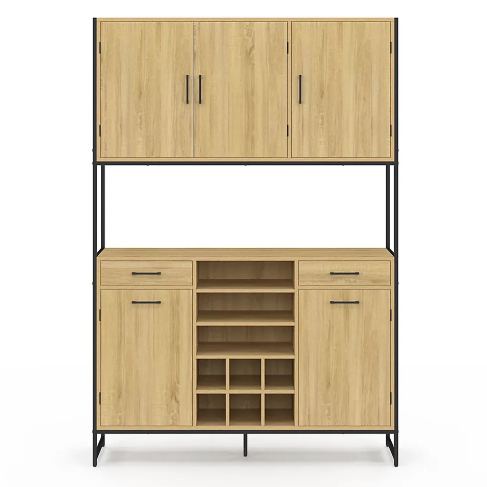 Buffet de cuisine 120 CM DETROIT 5 portes + tiroirs + range-bouteilles design industriel