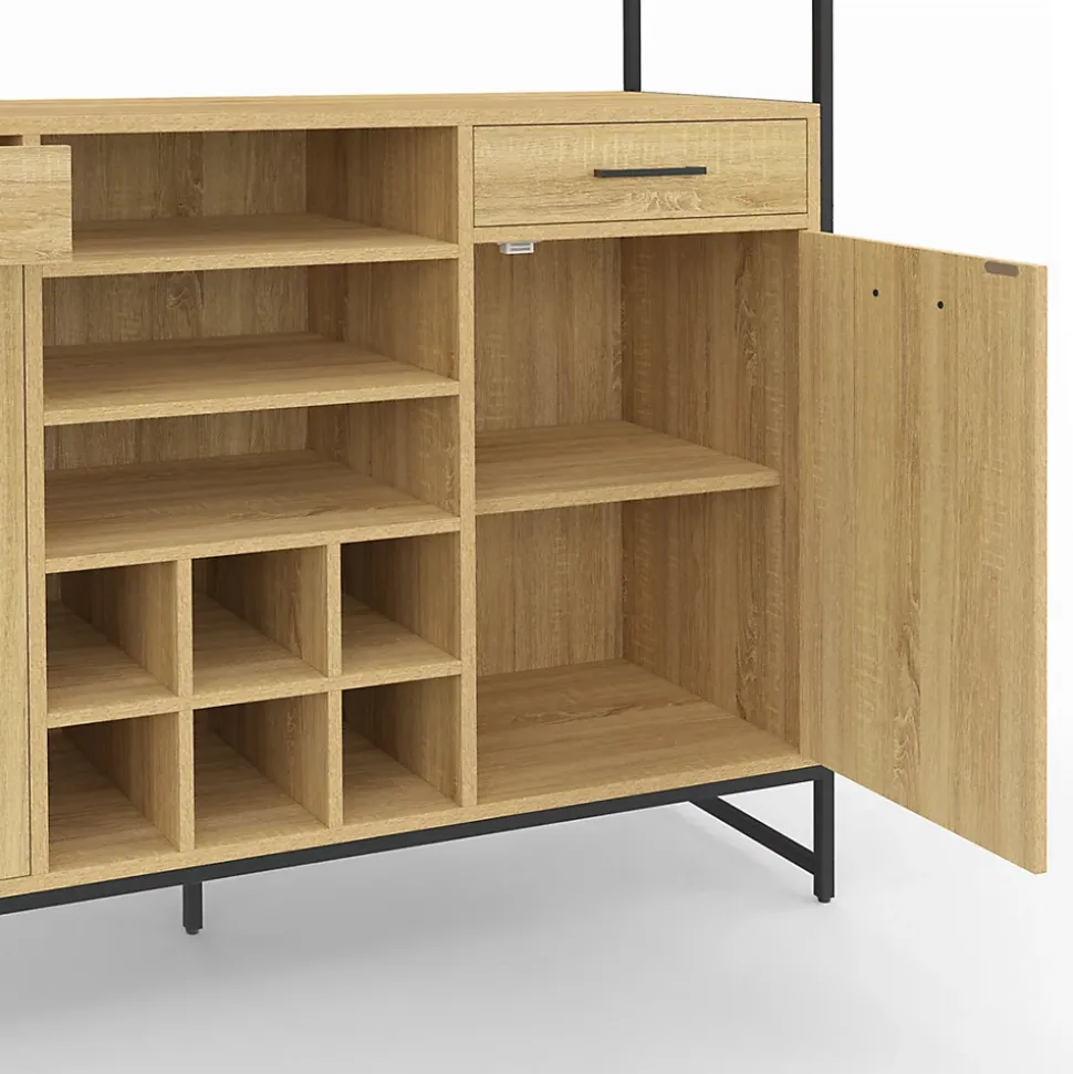 Buffet de cuisine 120 CM DETROIT 5 portes + tiroirs + range-bouteilles design industriel