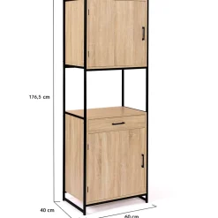 Buffet de cuisine 60 CM DETROIT meuble 2 portes design industriel + tiroir