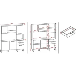 Buffet de Cuisine - FERRARA - Imitation Chêne et Blanc - 6 Portes - 2 Tiroirs - 180 cm