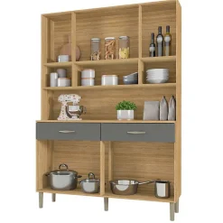 Buffet de Cuisine - GOLDEN - 8 Portes - Imitation Chêne - 2 Tiroirs - 121.4 cm de Largeur