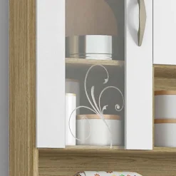 Buffet de Cuisine - GOLDEN - Imitation Chêne et Blanc - 8 Portes - 2 Tiroirs - L 121.4 cm