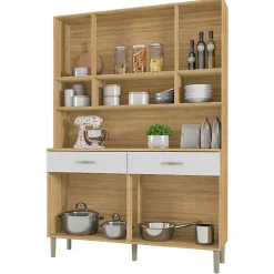 Buffet de Cuisine - GOLDEN - Imitation Chêne et Blanc - 8 Portes - 2 Tiroirs - L 121.4 cm