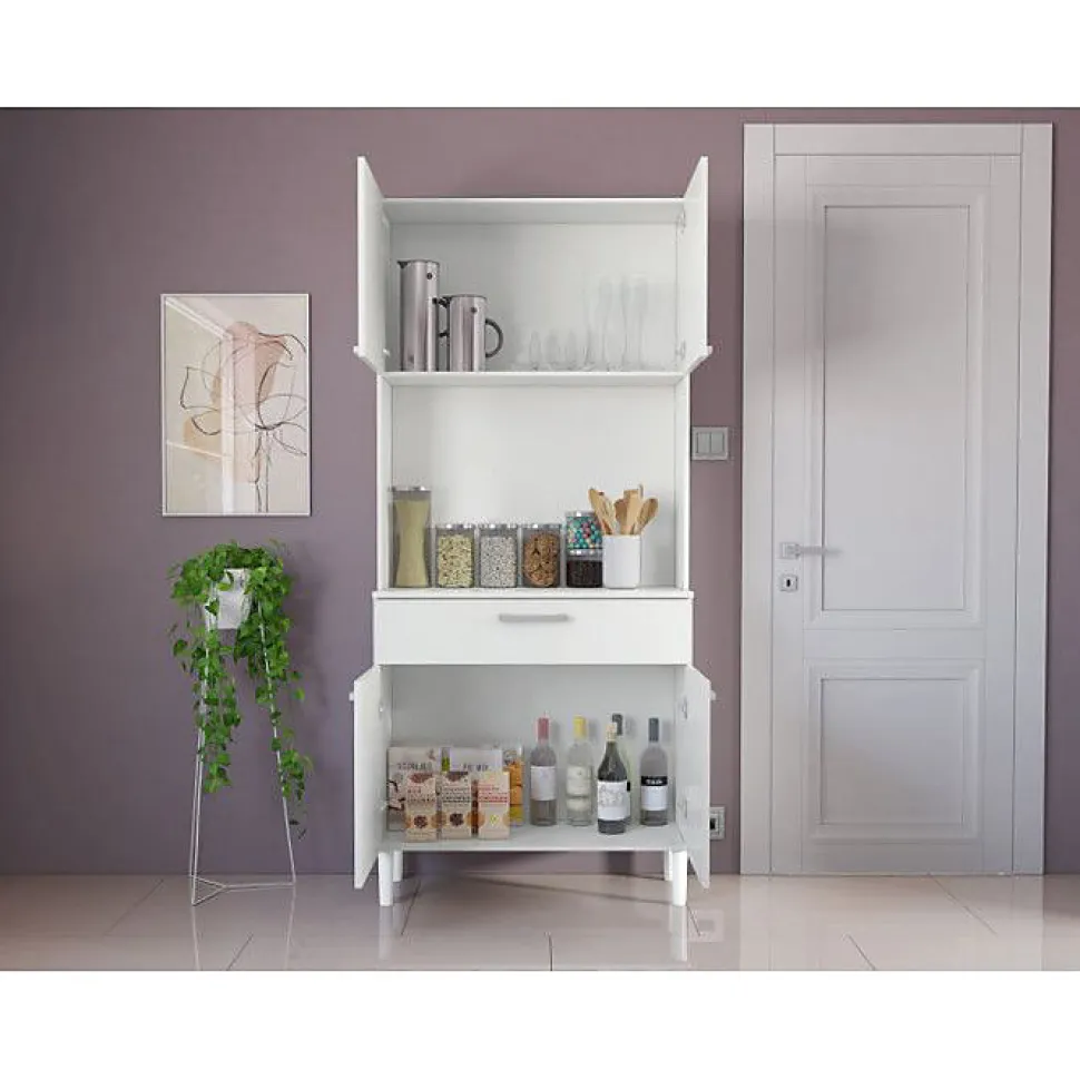 Buffet de Cuisine - KITS PARANA - 4 Portes 1 Tiroir - Blanc - Largeur 80 cm - Hauteur 180 cm