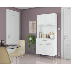 Buffet de Cuisine - KITS PARANA - 4 Portes 1 Tiroir - Blanc - Largeur 80 cm - Hauteur 180 cm