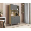Buffet de Cuisine - KITS PARANA - 6 Portes 1 Tiroir - Imitation Chêne et Gris - Largeur 91 cm