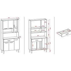 Buffet de Cuisine - KITS PARANA - 6 Portes 1 Tiroir - Imitation Chêne et Gris - Largeur 91 cm