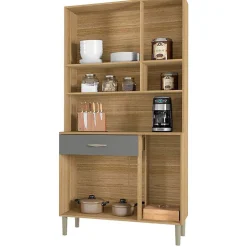 Buffet de Cuisine - KITS PARANA - 6 Portes 1 Tiroir - Imitation Chêne et Gris - Largeur 91 cm