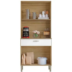 Buffet de Cuisine - KITS PARANA - Imitation Chêne et Blanc - 4 Portes - 1 Tiroir - 74.5 cm