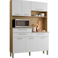 Buffet de Cuisine - ORION - Imitation Chêne Blanc - 6 Portes - 3 Tiroirs - 9 Niches