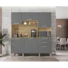 Buffet de Cuisine 6 Portes 2 Tiroirs Chêne et Gris L 180.2 H 198 P 38.8 cm - L 180.2 x l 38.8 x H 198 cm