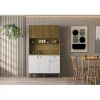 Buffet de Cuisine 6 Portes 1 Tiroir Chêne et Blanc 7 Niches L 111 H 185 P 39.3 cm - L 111 x l 39.3 x H 185 cm